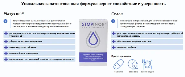 Состав препарата Стопинор от недержания мочи для мужчин