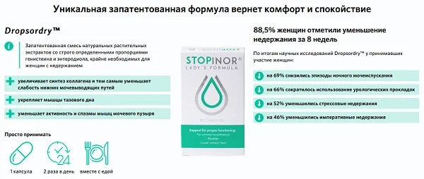 Состав препарата Стопинор от недержания мочи для женщин