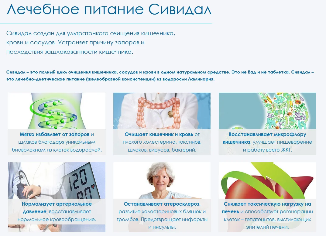 Лечебное питание лекарства Сивидал от запора
