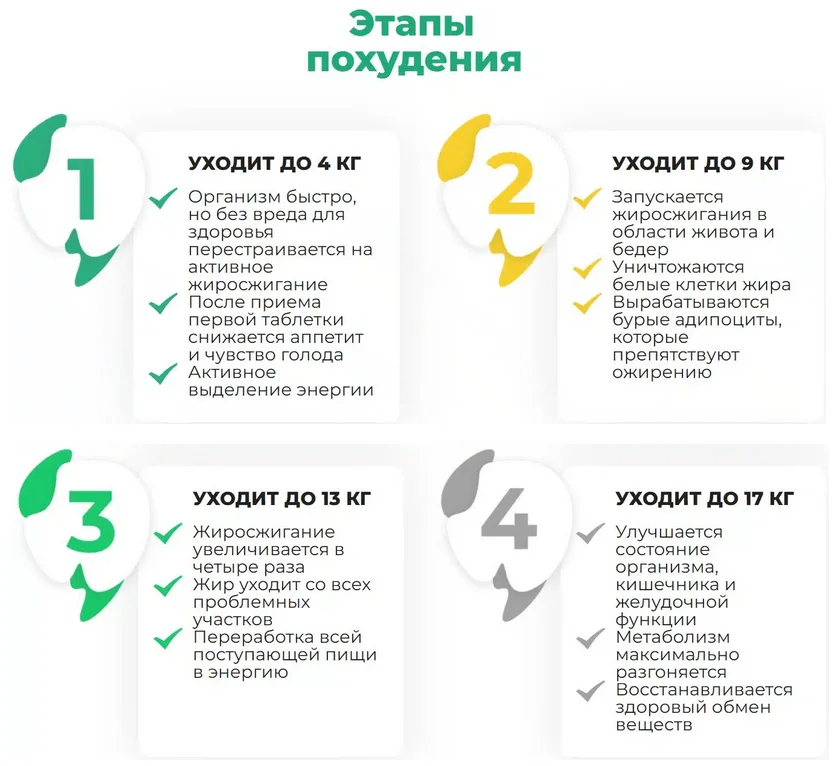 Этапы похудения при использовании препарата Dao Slim (Дао Слим)