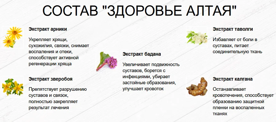 Состав мази Здоровье Алтая эффективного средства для лечения суставов
