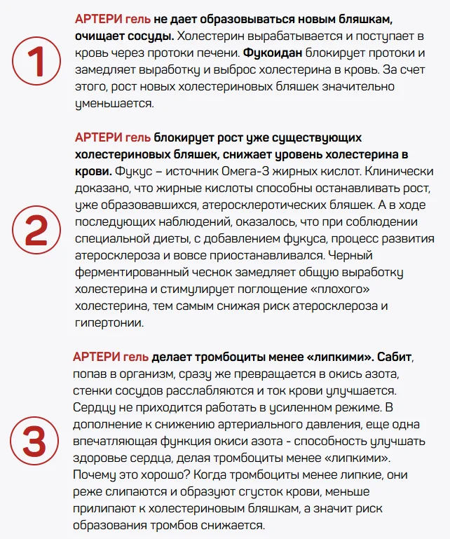 Тройное действие Артери Геля (Artery Gel) на сосуды