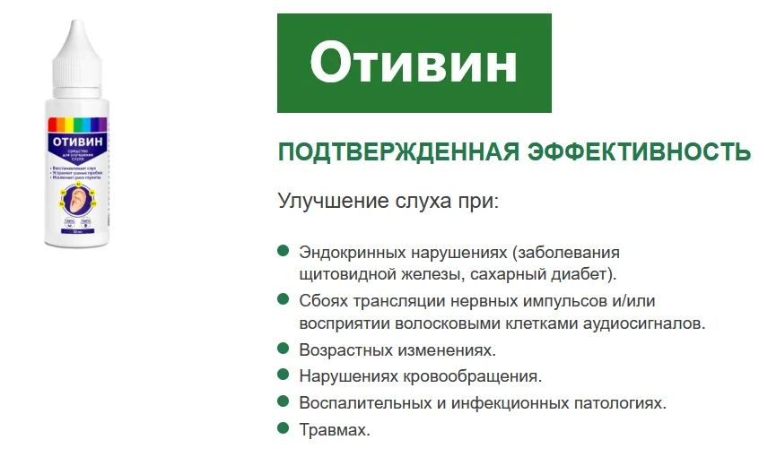 Отивин подтвержденная эффективность улучшения слуха