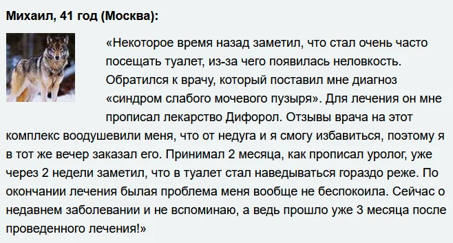 Отзыв реального покупателя о препарате Дифорол от недержания мочи №2