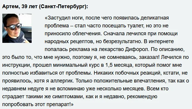 Отзыв реального покупателя о препарате Дифорол от недержания мочи №3