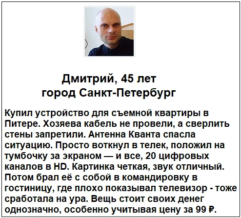 Отзывы реальных покупателей об Антенне QUANTA (Кванта) для телевизора №5