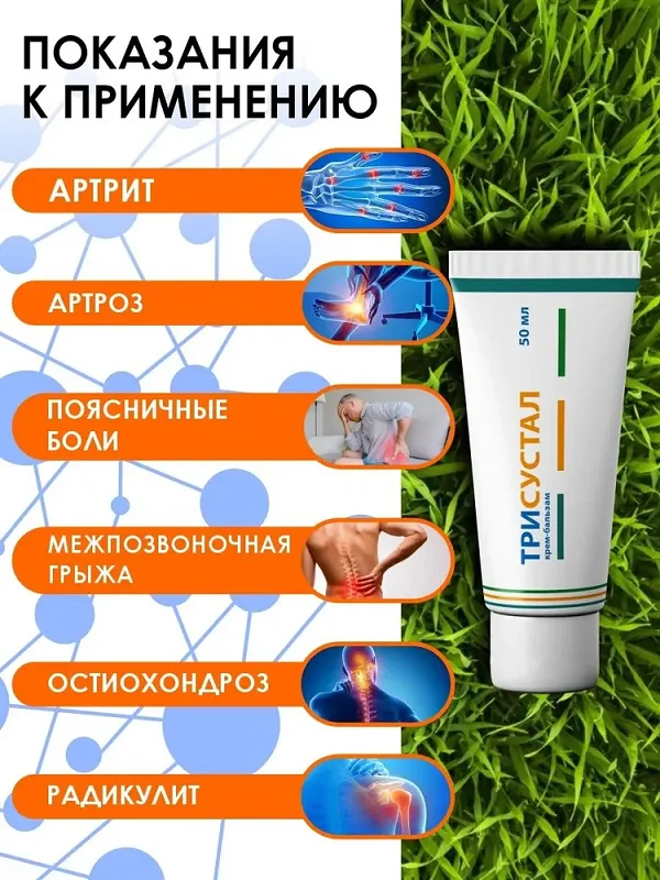 Показания к применению Трисустал крем бальзам для суставов