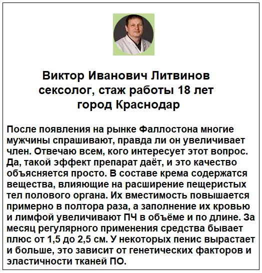 Отзывы врачей о препарате Фаллостон+ крем для увеличения члена №1
