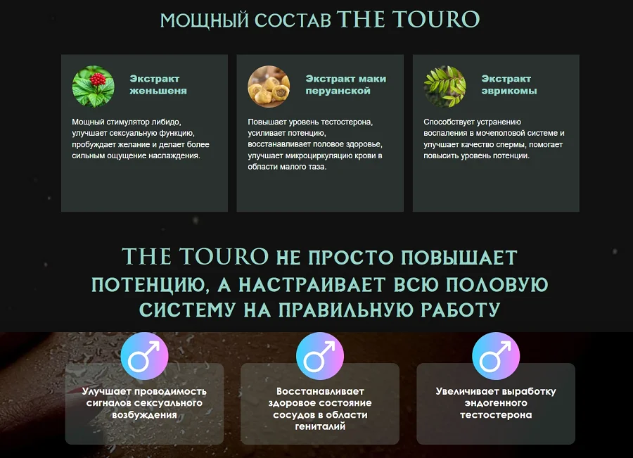 Состав капсул для повышения потенции The Touro