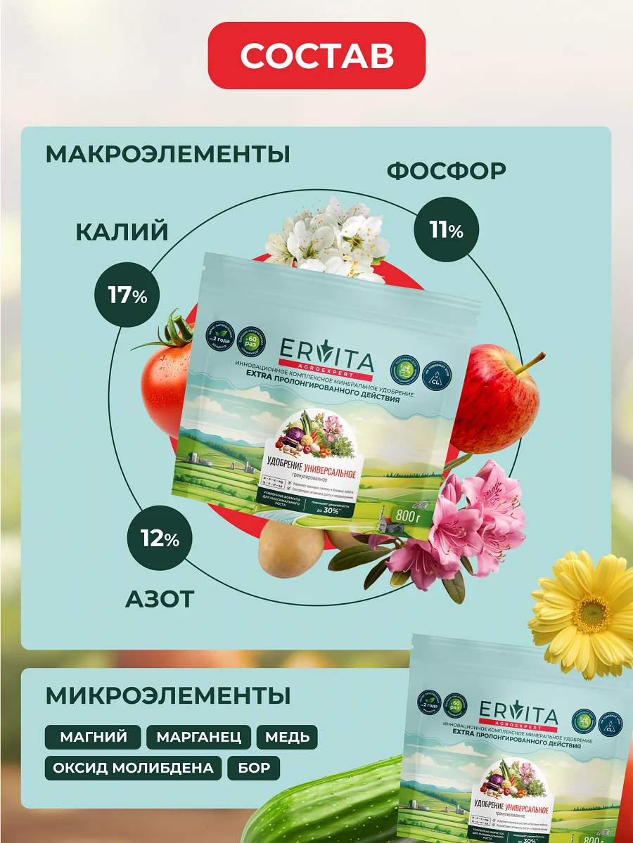 Состав комплексного универсального удобрения Эрвита